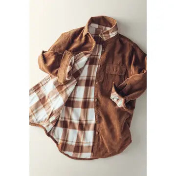 Plaid Lined Corduroy Flannel Shacket