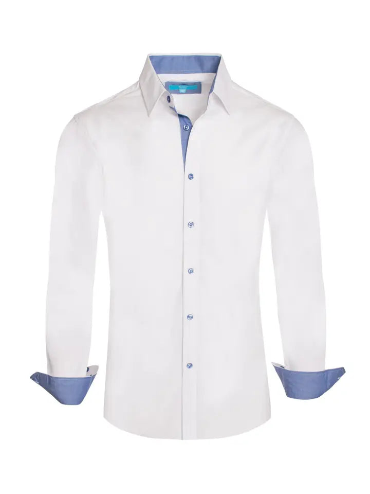 White Solid Cotton-Stretch L/S Shirt