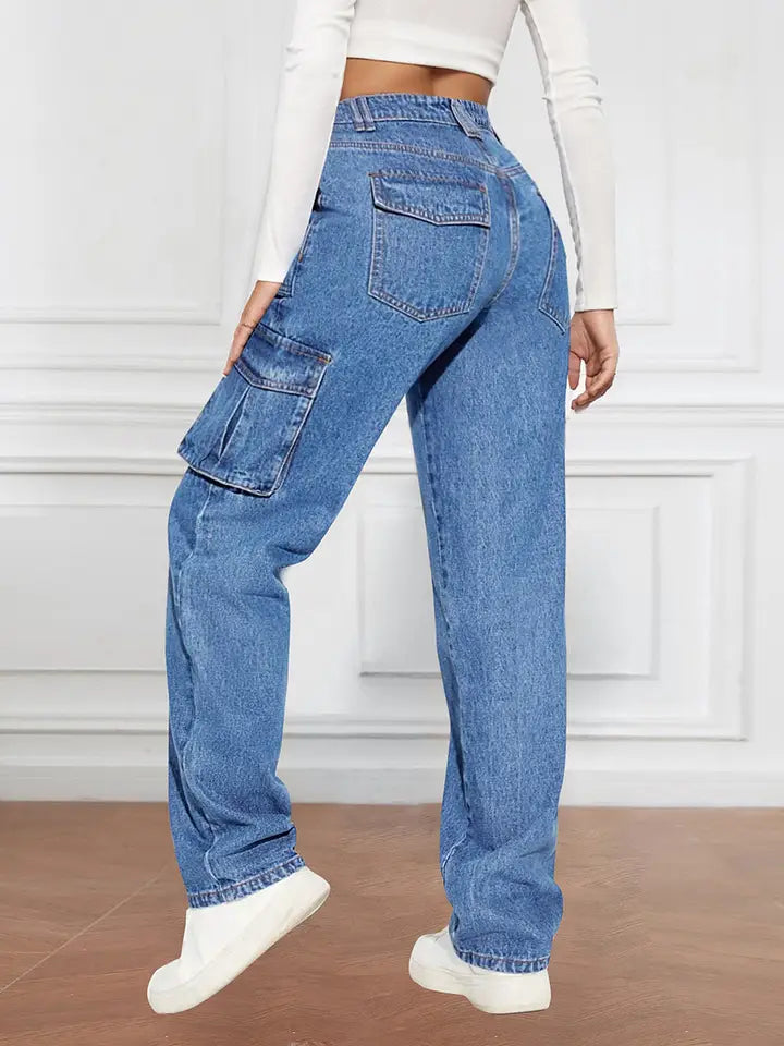 Mid-Rise Utility Cargo Jeans For Women