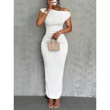 Textured Single Shoulder Maxi Dress