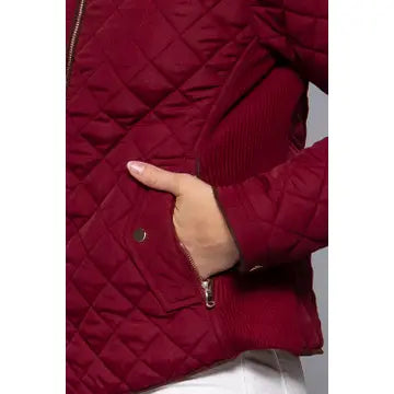 Suede Piping Detail Rib Quilted Padding Jacket