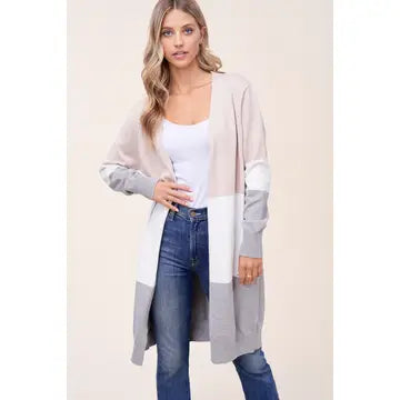 Block Long Cardigan Sweater