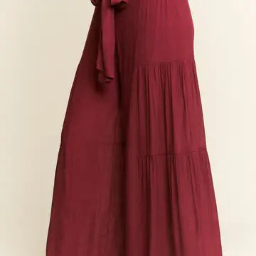 Tie Front Ruched Waist Back Pants