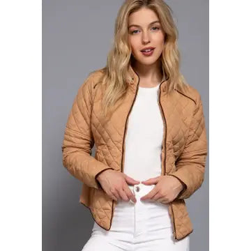 Suede Piping Detail Rib Quilted Padding Jacket