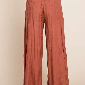 Tie Front Ruched Waist Back Pants