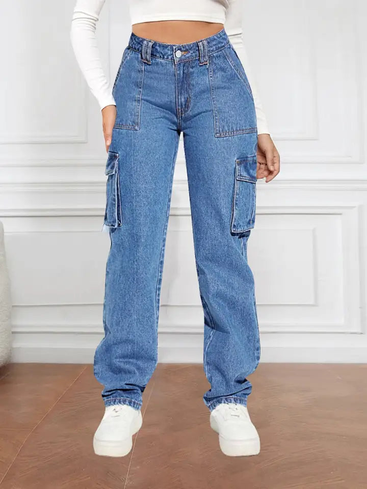 Mid-Rise Utility Cargo Jeans For Women