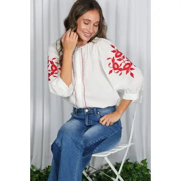 Floral Embroidered Detailing  Blouse