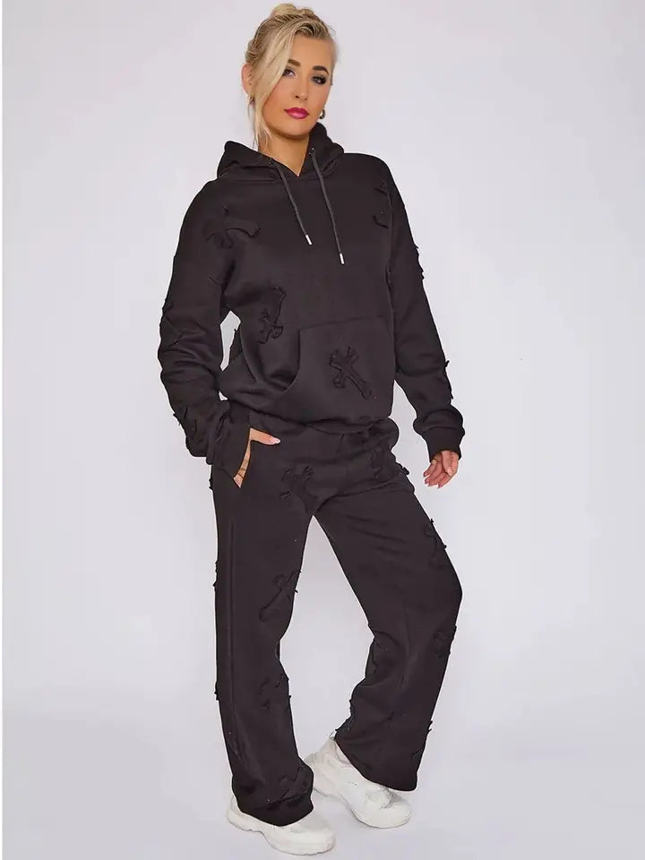 Oversized Crucifix Cros Hoodie with Wide Leg Trouser
