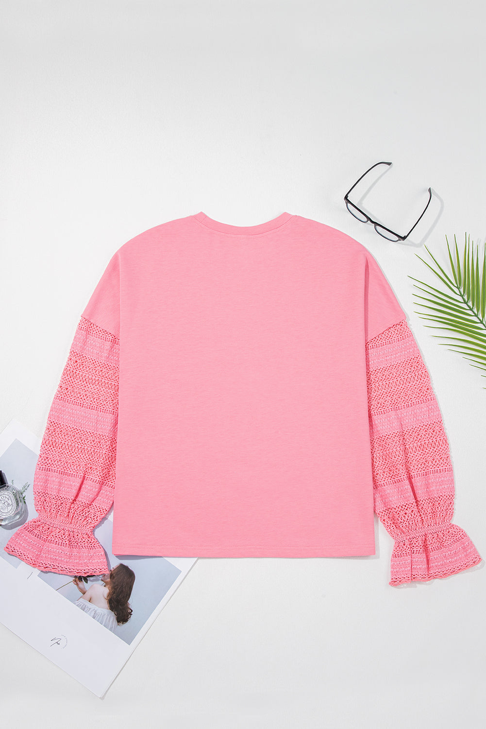 Sachet Pink Lace Patchwork Sleeve Loose Sweatshirt