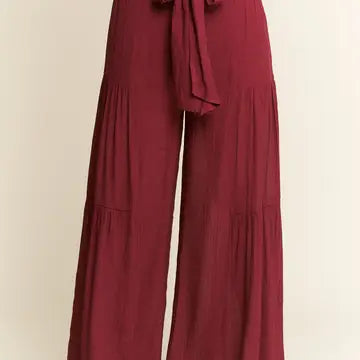 Tie Front Ruched Waist Back Pants