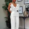 Stylish V-Neck Ruffled Halter Top High-Waisted Pantsuit Fun