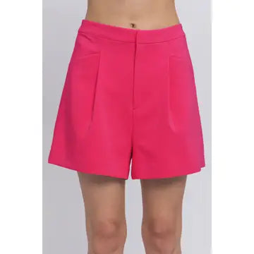 Pleated Waist Woven Shorts w/ Pockets