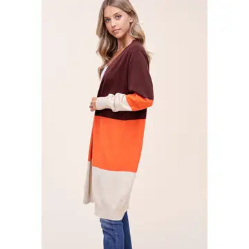 Block Long Cardigan Sweater