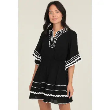 Kimono Sleeves V Neck Elastic Waist Dress