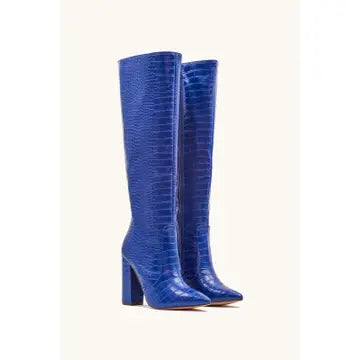 Women's Block Heel Knee High Croc Effect Long Boot