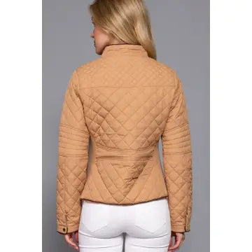 Suede Piping Detail Rib Quilted Padding Jacket