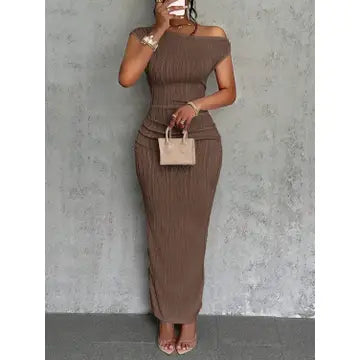 Textured Single Shoulder Maxi Dress