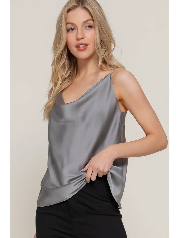 Slim Fit Cowl Neck Satin Cami Top