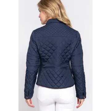Suede Piping Detail Rib Quilted Padding Jacket