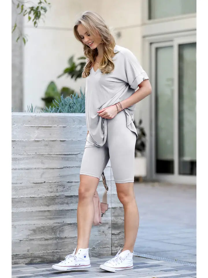 Hi Low Hem Top & Biker Shorts 2pc Set