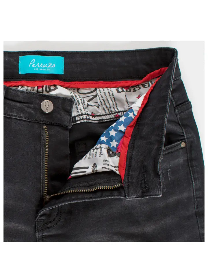 Black Skinny Jean with Python Patch