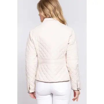 Suede Piping Detail Rib Quilted Padding Jacket