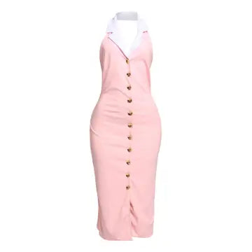 Contrast Collar Midi Dress