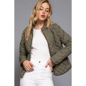Suede Piping Detail Rib Quilted Padding Jacket