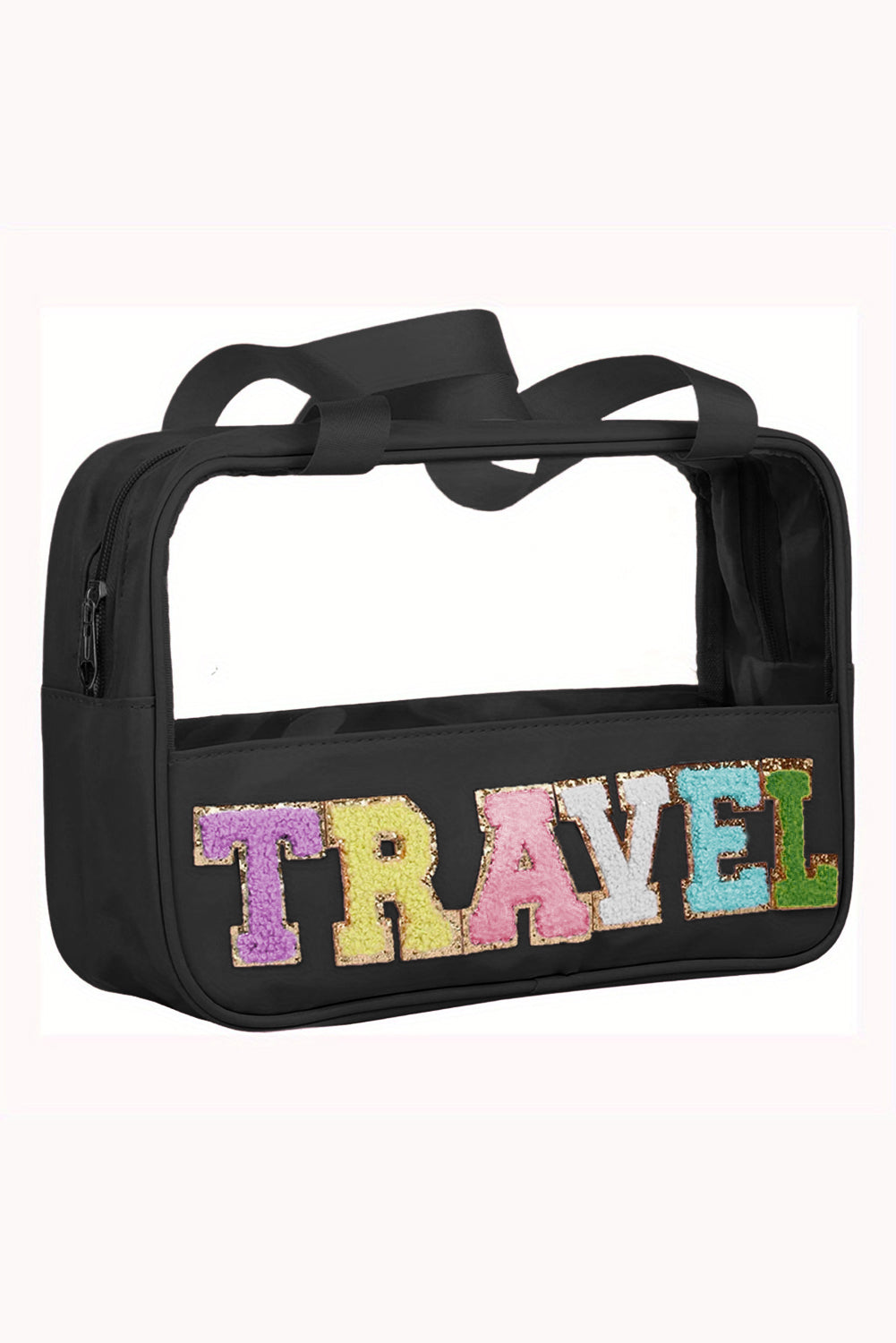 Parchment TRAVEL Letter Print Clear PVC Makeup Bag