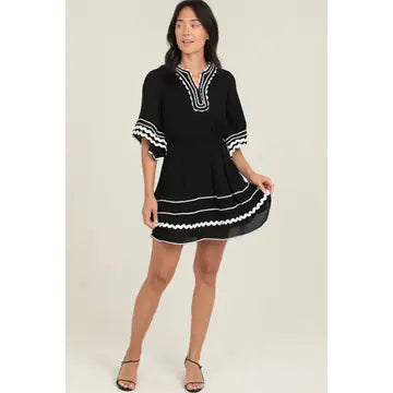 Kimono Sleeves V Neck Elastic Waist Dress