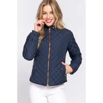 Suede Piping Detail Rib Quilted Padding Jacket