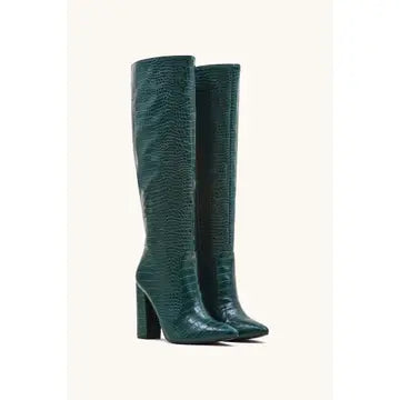 Women's Block Heel Knee High Croc Effect Long Boot