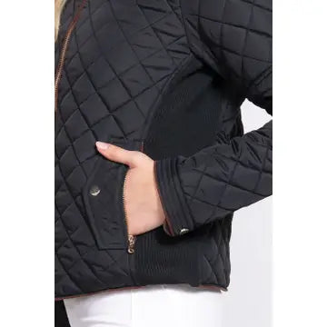 Suede Piping Detail Rib Quilted Padding Jacket