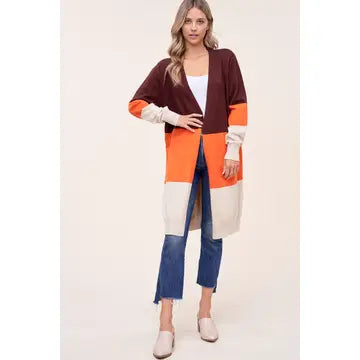 Block Long Cardigan Sweater