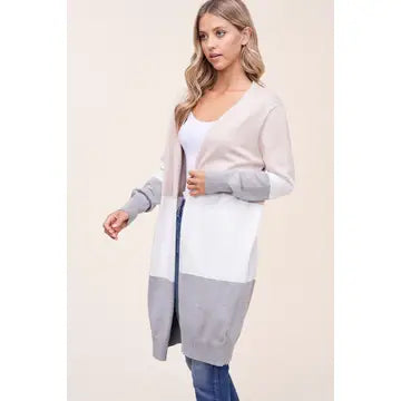 Block Long Cardigan Sweater