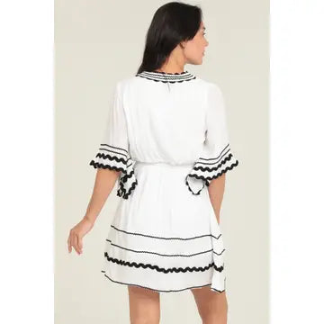 Kimono Sleeves V Neck Elastic Waist Dress