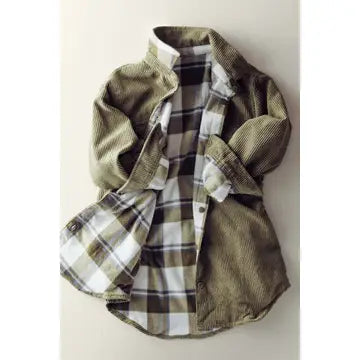 Plaid Lined Corduroy Flannel Shacket