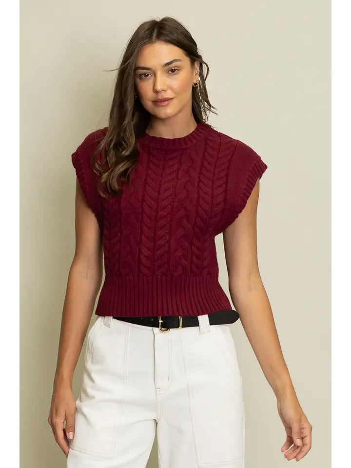 Cable Knit Sleeveless Sweater Vest