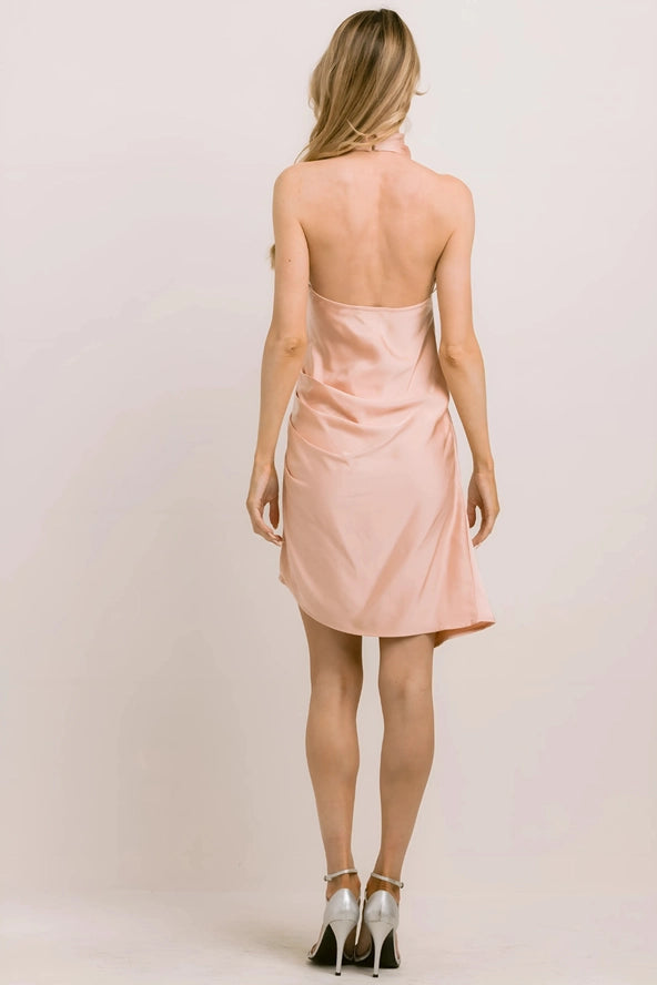 Velaa Drape Satin Mock Neck Dress