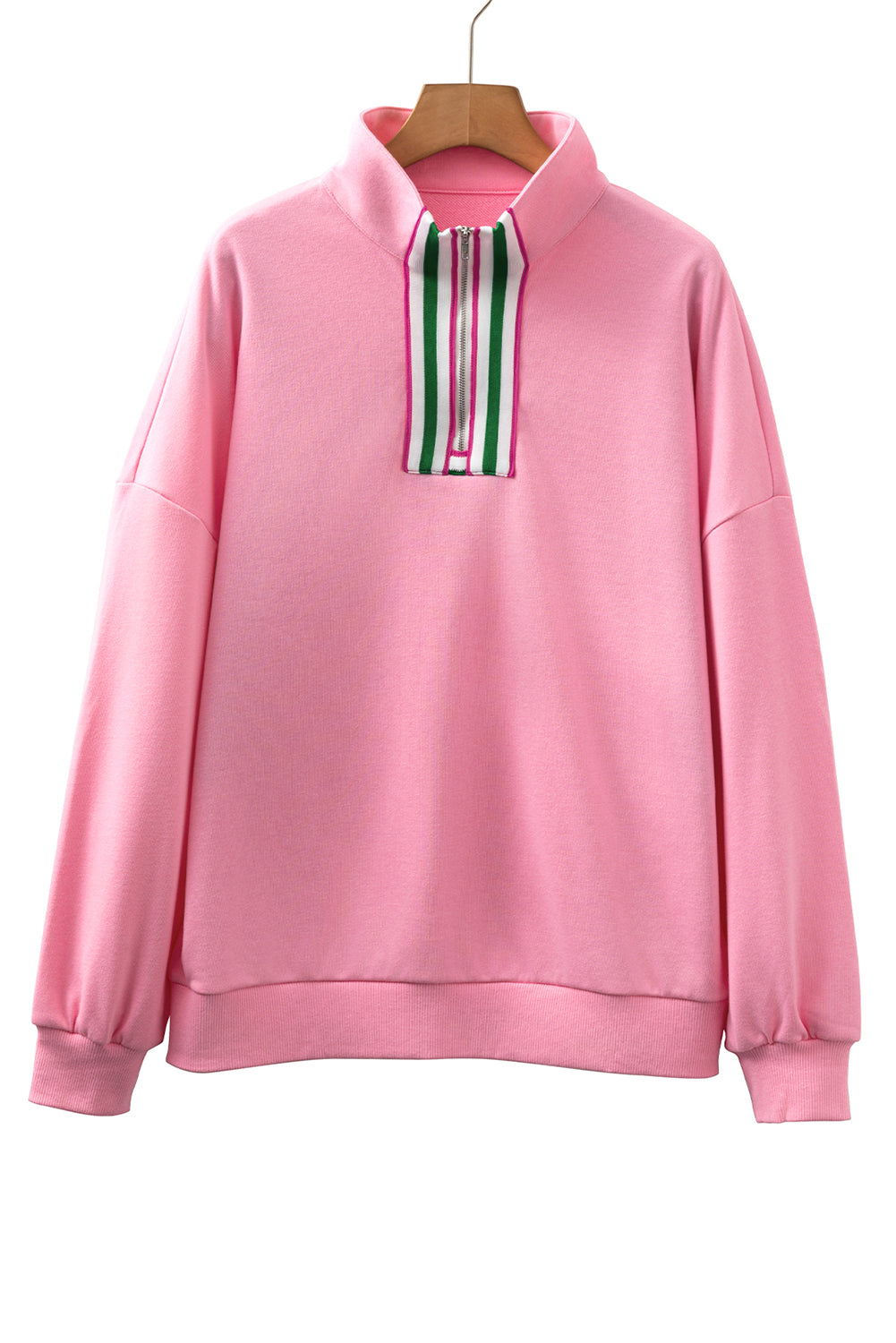 Vineyard Green Pop of Color Collared Patchwork Pullover Sweatshirt