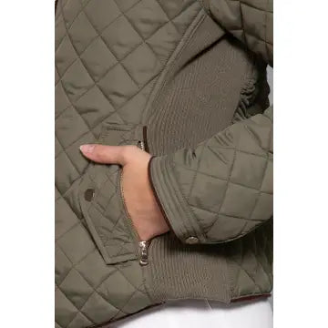 Suede Piping Detail Rib Quilted Padding Jacket