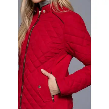 Suede Piping Detail Rib Quilted Padding Jacket