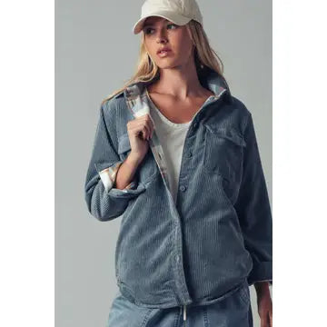 Plaid Lined Corduroy Flannel Shacket