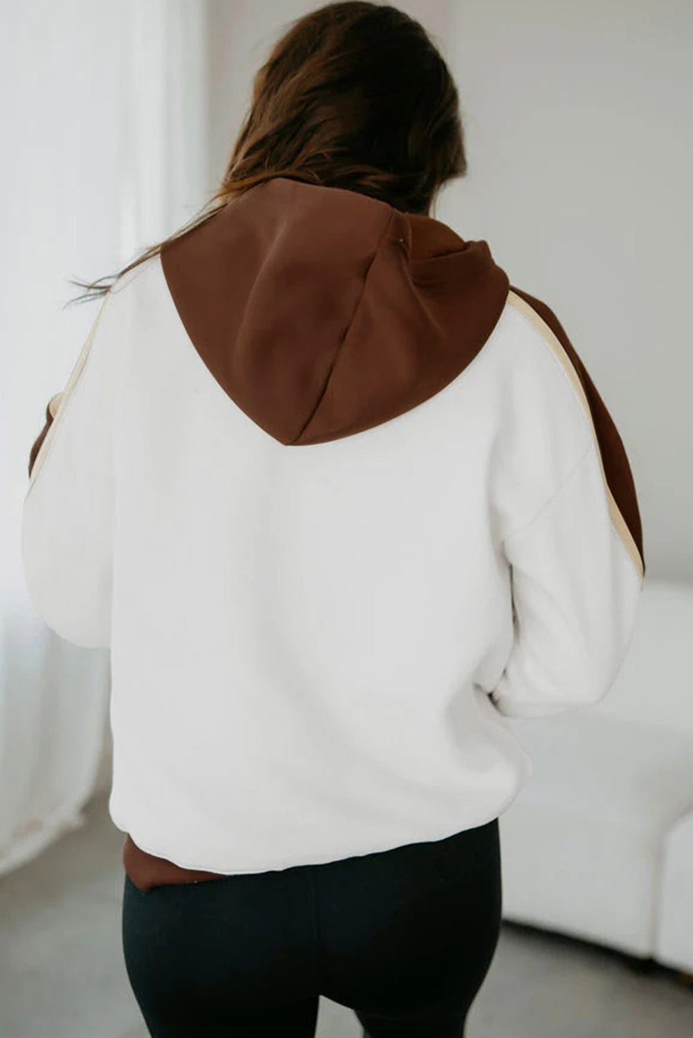 Coffee Colorblock Kangaroo Pocket Long Sleeve Hoodie