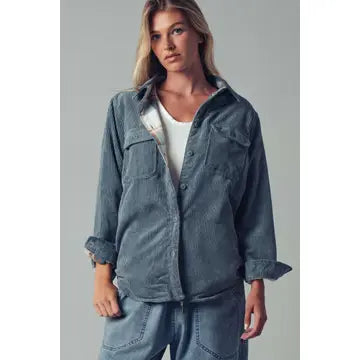 Plaid Lined Corduroy Flannel Shacket
