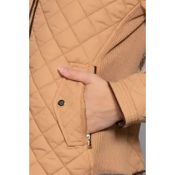 Suede Piping Detail Rib Quilted Padding Jacket
