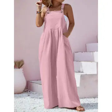 Plus Size Square Neck Wide Leg Overalls