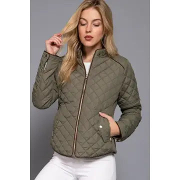 Suede Piping Detail Rib Quilted Padding Jacket
