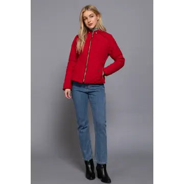 Suede Piping Detail Rib Quilted Padding Jacket