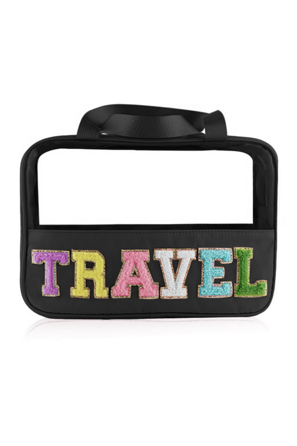 Parchment TRAVEL Letter Print Clear PVC Makeup Bag